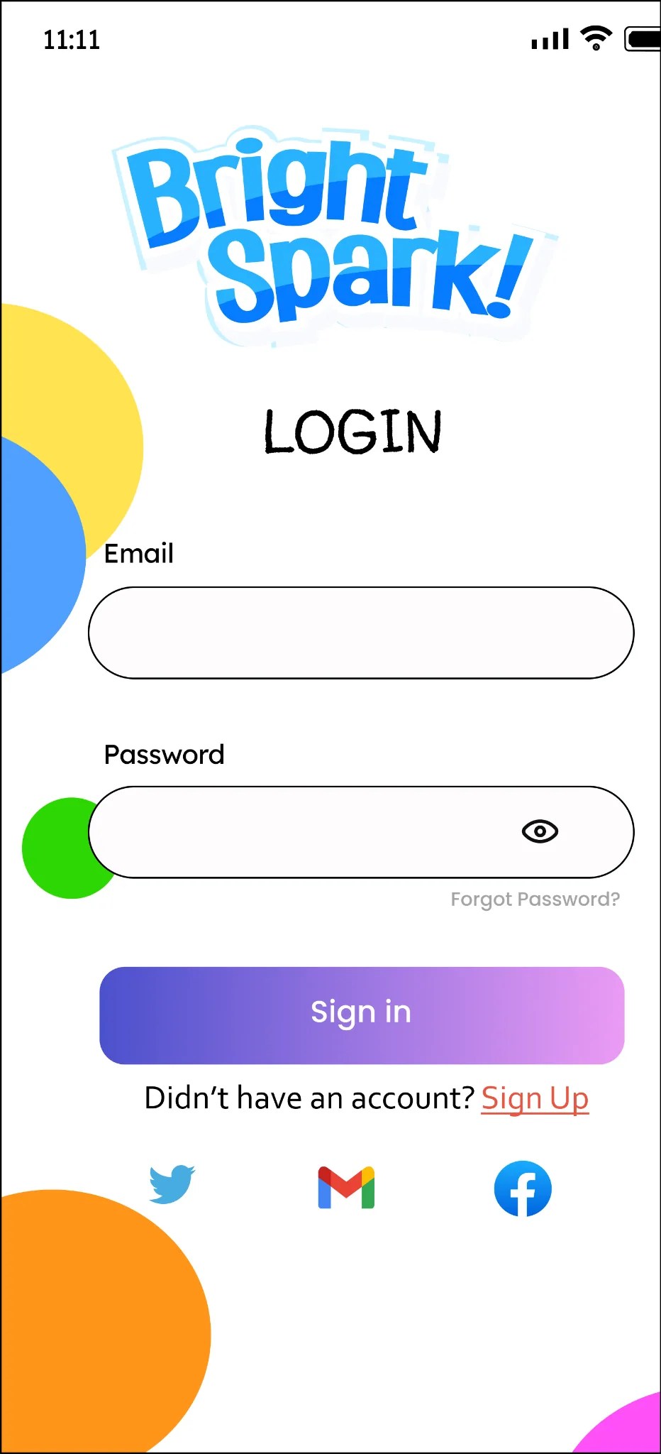 Bright Spark sign in interface concept