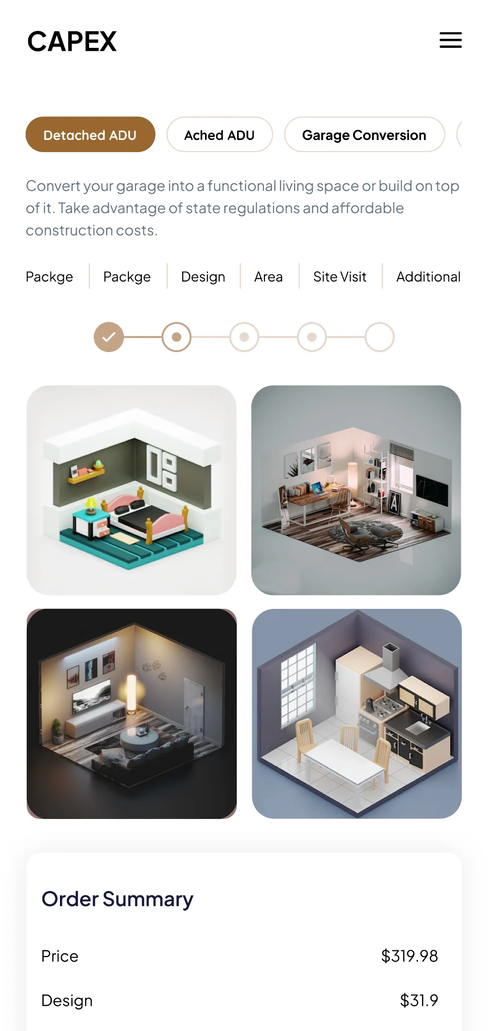 Capex pricing mobile interface